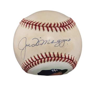 Joe DiMaggio Single Signed Baseball with Handpainted Image